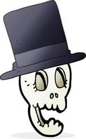 cráneo de dibujos animados dibujados a mano alzada con sombrero de copa vector