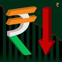 falling rupee india currency 3d symbol with statistical graph background decreasing vector