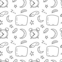Doodle sleep night items seamless pattern. Hand drawn sleeping elements pattern vector