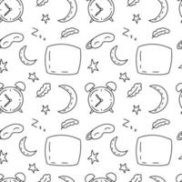 Doodle sleep night items seamless pattern. Hand drawn sleeping elements pattern vector