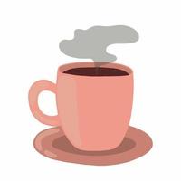 Flat style cup and dish vector illustration. Flat coffee cup with smoke