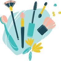 Makeup bones design on abstract background with floral pattern. Abstract makeup brush. Graph vector illustration.