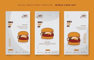 Set of social media post template in white abstract portrait background for world food day design vector