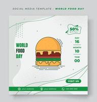 plantilla de medios sociales en fondo abstracto blanco y verde con diseño de hamburguesa plana para el día de la comida vector