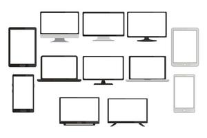 Set of flat technology device monitor laptop LCD tv smartphone vector