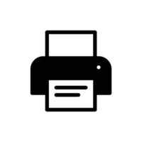 Print icon with printer and paper in black solid style vector