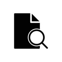 Find page icon with paper and magnifying glass in black solid style vector