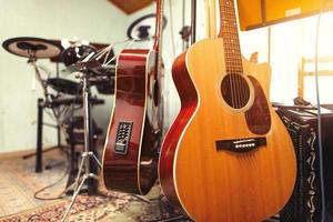 group home rehearsal room with guitars photo