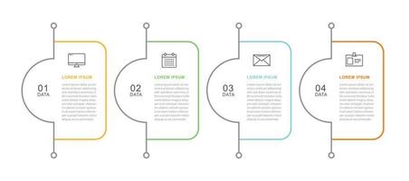 4 data infographics tab thin line index template. Vector illustration abstract square infographic background.