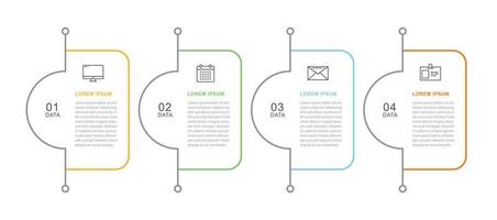 4 data infographics tab thin line index template. Vector illustration abstract square infographic background.