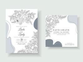 tarjetas de invitación de boda con hermoso arte de línea rosa vector