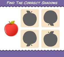 encuentra las sombras correctas de la manzana de dibujos animados. juego de búsqueda y combinación. juego educativo para niños y niños pequeños en edad preescolar vector