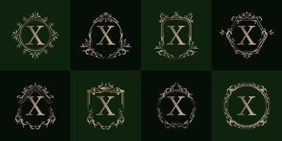 Logo initial X with luxury ornament or flower frame, set collection. vector