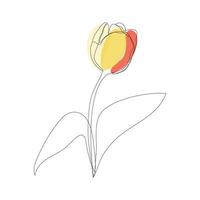 Beautiful blossoming tulip flower in continuous line art drawing style. Minimalist black linear sketch isolated on white background. Vector illustration.