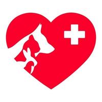 Logo of the veterinary clinic. Pets on the background of the heart. vector