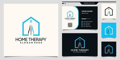 logotipo de terapia domiciliaria con estilo de arte de línea y diseño de tarjeta de visita vector premium