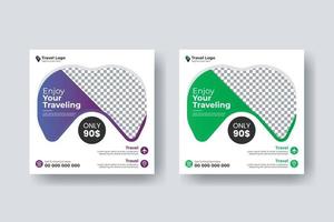 Social media post square flyer travel banner template vector