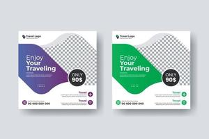 Social media post square flyer travel banner template vector