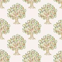 Abstract seamless pattern with cartoon curly apple tree, background. vector