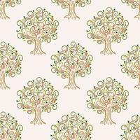 Abstract seamless pattern with cartoon curly apple tree, background. vector