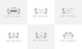 Simple Hand drawn home With Floral and botanical Leaves vector