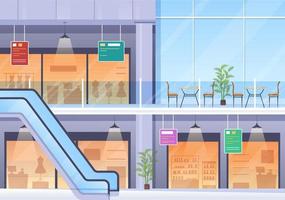 Shopping Mall Modern Background Illustration with Interior Inside, Escalator and Various Retail Store in Flat Style Design vector