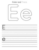 hoja de trabajo de rastreo de letras e. hoja de trabajo para niños con letras mayúsculas y minúsculas o trazas del alfabeto vector