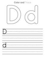 D Letter Tracing Worksheet . Uppercase and Lowercase Letter or Alphabet Trace KIds Worksheet vector