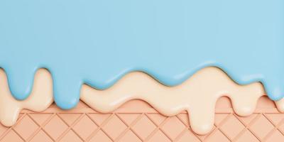 Mint and Vanilla Ice Cream Melted on Wafer banner Background with copy space.,3d model and illustration. photo