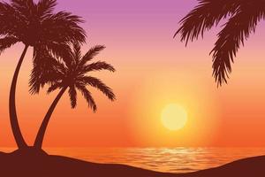vector illustration of sunset tropical beach natural scenery
