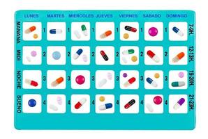 Weekly Medicines set in a pillbox for daily use in Spanish photo