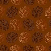 patrón sin costuras de hoja de oro monstera. plantilla de papel tapiz botánico vectorial. estampado gráfico elegante textil. dibujo de croquis de contorno. vector