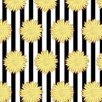 Retro style sunflower seamless pattern with black stripes. Abstract floral botanical fabric print template. Wallpaper vector design illustration. Summer graphic outline drawing texture.