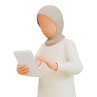 character muslim woman holding tablet device photo