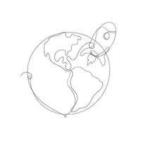 vector de ilustración de lanzamiento de cohete de dibujo de línea continua en línea delgada