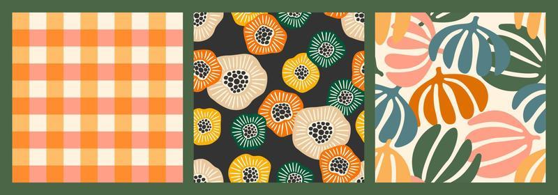 Set of abstract simple seamless pattern with flowers. Modern design for paper, cover, fabric, interior decor and other use.