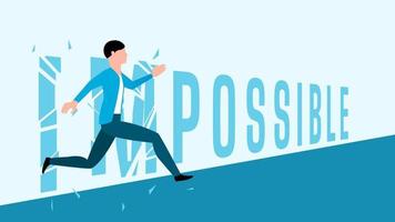 man breaking the word Impossible. motivational character illustration, startup business character vector illustration.