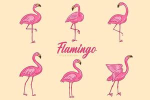 Set of Cute Flamingo pink Bird flamingos Aesthetic Tropical Exotic Hand drawn flat style collection vector