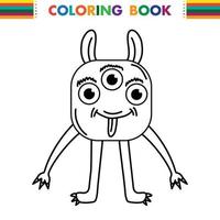 Funny and cute Alien monster with three eyes for kids. Imaginary creature for children coloring book, black and white outline fantasy cartoon for coloring pages. vector