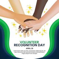 Volunteer recognition day background with stacking hands of volunteers vector