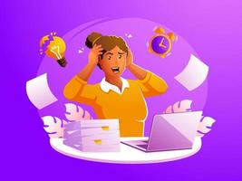 Stressed angry tired and desperate clutched his head among piles of papers and documents vector