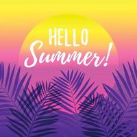 Hello Summer design with tropical background. Vector illustration.