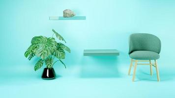 3d rendering abstract platform with plants podium product presentation on wall shade photo