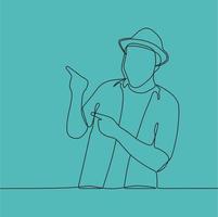 continuous line drawing people with hat vector