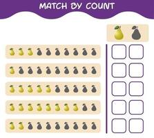 Match by count of cartoon pear. Match and count game. Educational game for pre shool years kids and toddlers vector