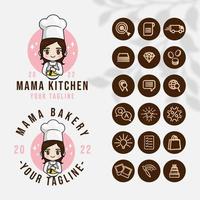 logotipo de cocina de chef para restaurante de comida y plantilla de cafetería con icono vector