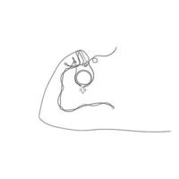 continuous line drawing women's biceps symbol for girl power illustration vector