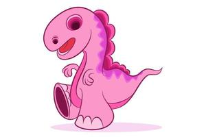 Pink dinosaur cartoon character on white isolated background vector