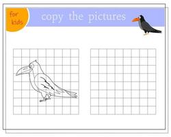 Copy the picture, educational games for children, cartoon crow. vector