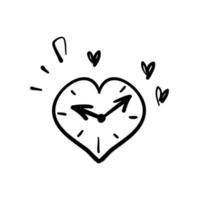 hand drawn doodle love clock icon illustration vector